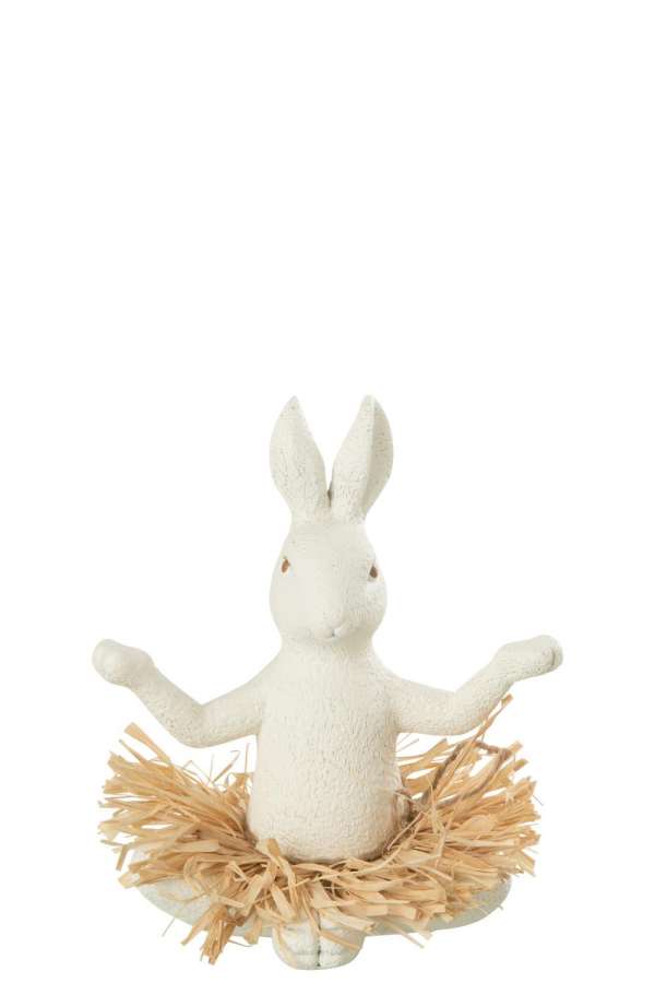 RABBIT SITTING YOGA STONE/RESIN WHITE