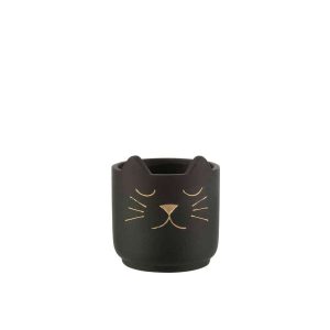 FLOWERPOT CAT CERAMIC BLACK/GOLD SMALL