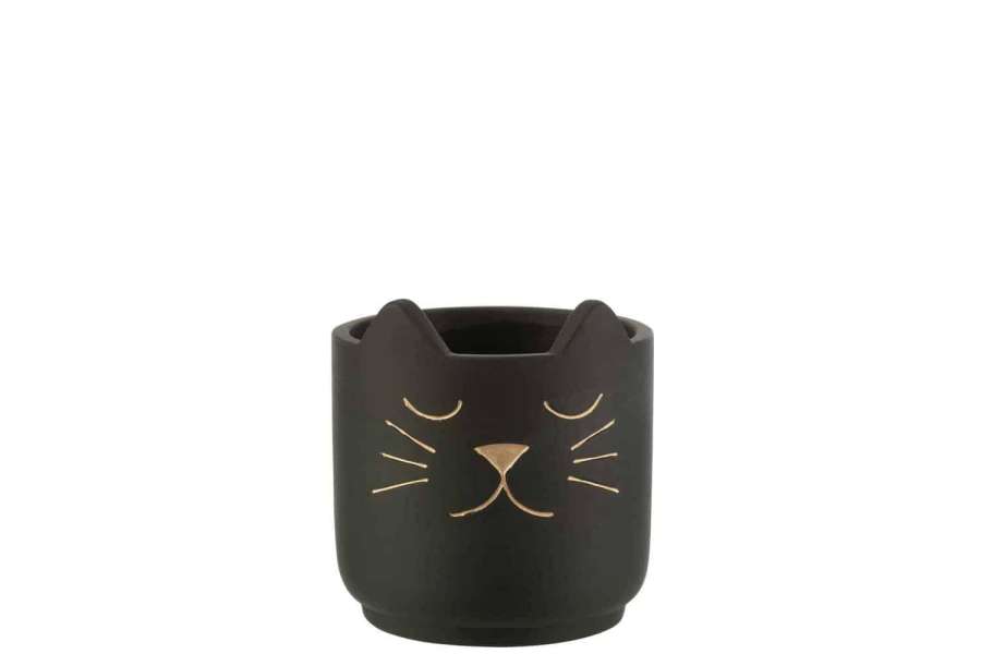 FLOWERPOT CAT CERAMIC BLACK/GOLD SMALL