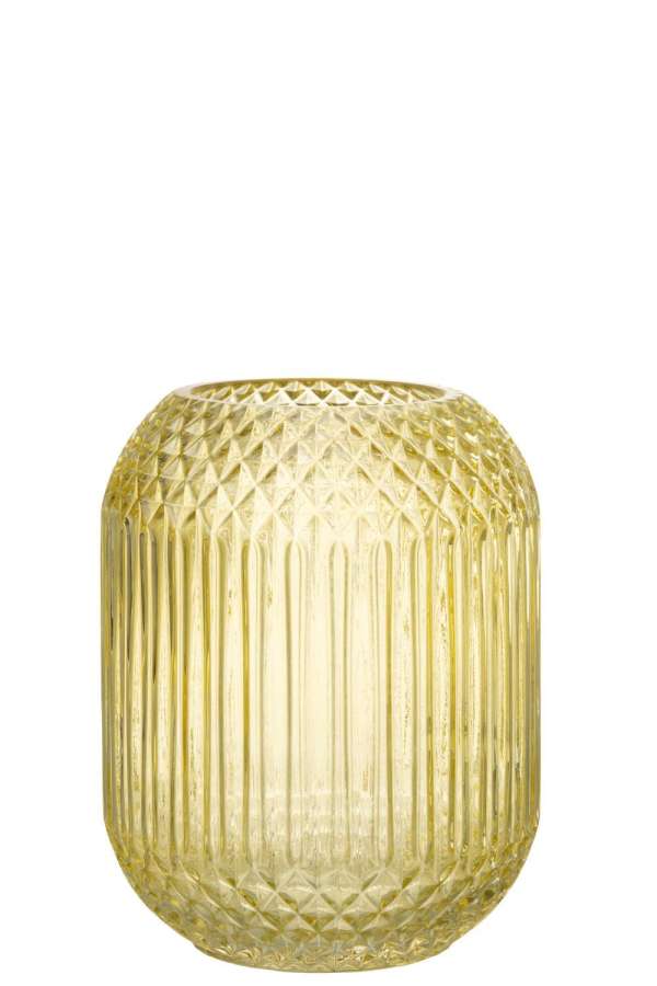 VASE RIGHT CUT GLASS YELLOW MEDIUM