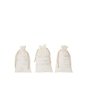 BAG CHRISTMAS ENGLISH VELVET WHITE MEDIUM ASSORTMENT OF 3