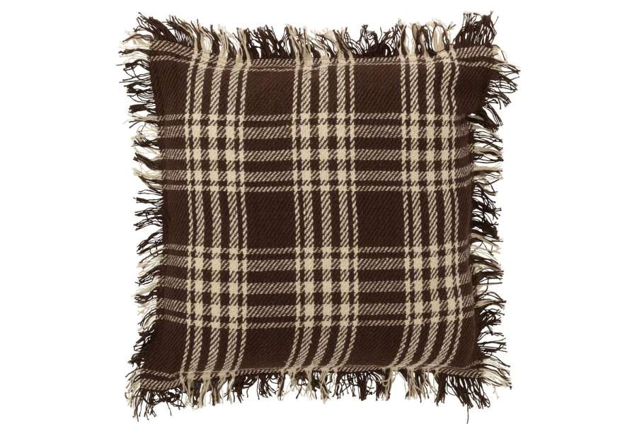 CUSHION CHECKERED COTTON DARK BROWN/WHITE