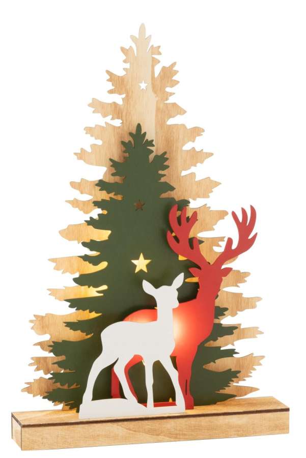DECO WINTER LED DEER TREE WOOD MIX
