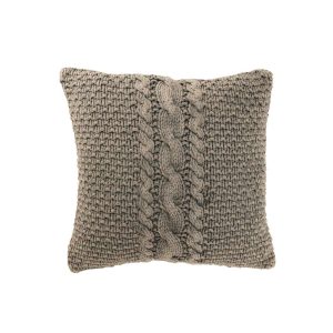 CUSHION KNITTED+BRAID COTTON WASHED GREY