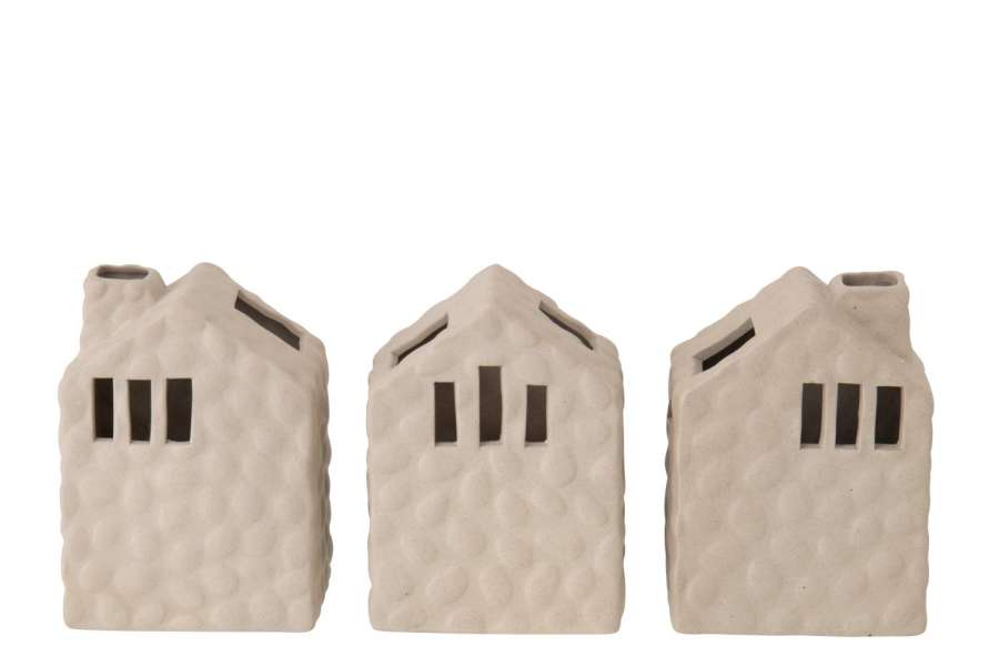 VASE HOUSE PORCELAIN GREIGE ASSORTMENT OF 3