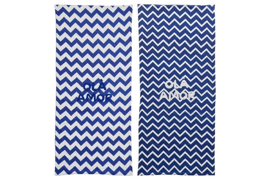 BEACH TOWEL OLA AMOR COTTON WHITE/DARK BLUE ASSORTMENT OF 2