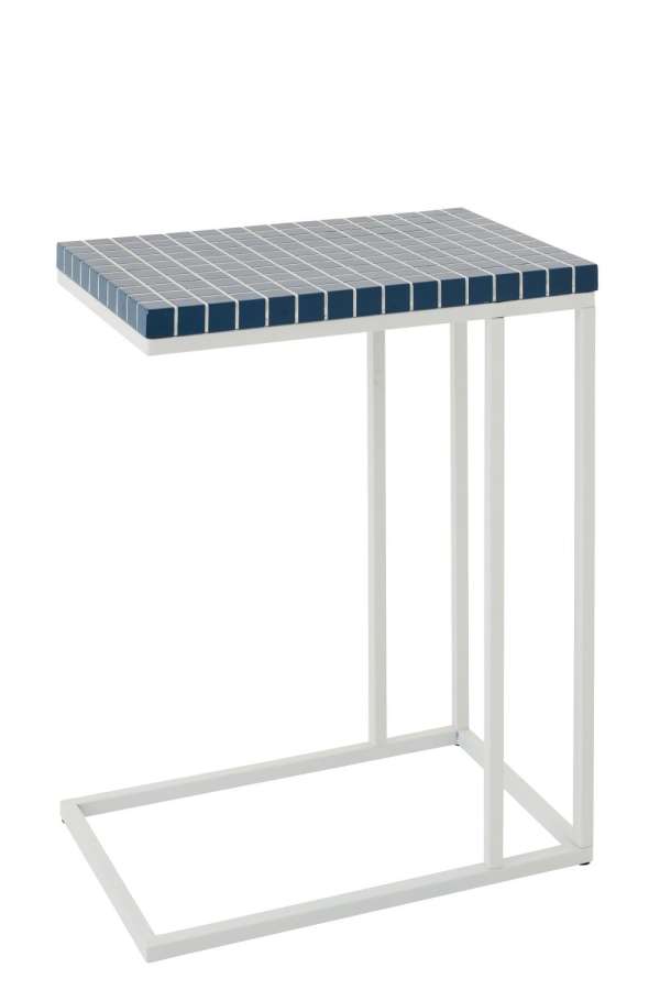 SIDE TABLE RECTANGLE CHECKERED IRON BLUE/WHITE