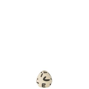 VASE KIRA ROUND STONEWARE WHITE/BLACK SMALL