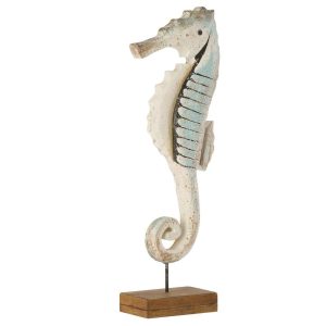 SEAHORSE ON BASE PAULOWNIA WOOD NATURAL/LIGHT BLUE LARGE