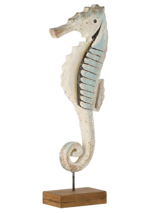 SEAHORSE ON BASE PAULOWNIA WOOD NATURAL/LIGHT BLUE LARGE