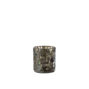 TEALIGHT HOLDER MOSAIC GLASS GREY/GREEN SMALL
