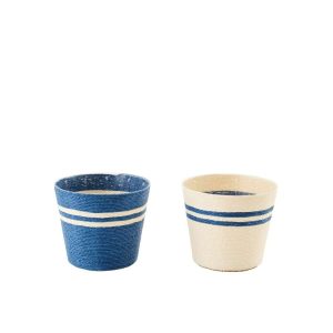 FLOWERPOT STRIPED PAPER WHITE/DARK BLUE MEDIUM ASSORTMENT OF 2