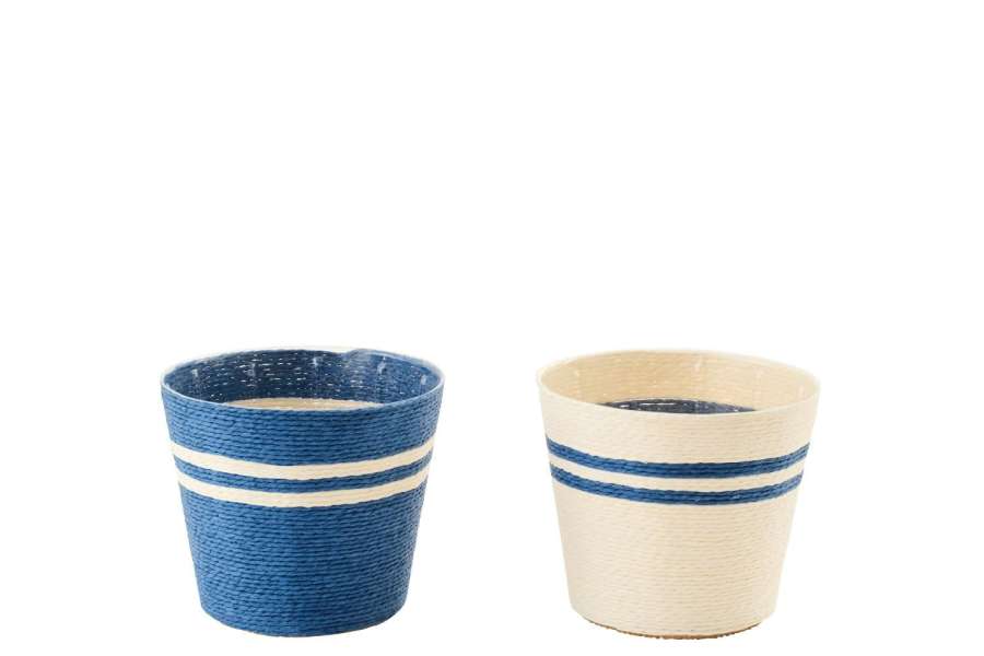 FLOWERPOT STRIPED PAPER WHITE/DARK BLUE MEDIUM ASSORTMENT OF 2