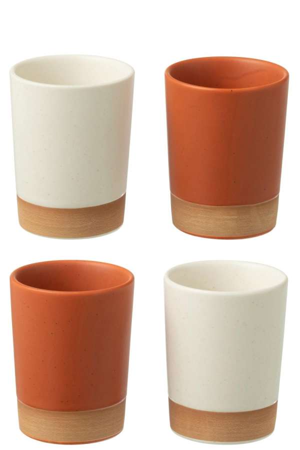 BOX OF 4  CUPS CERAMICS ORANGE/WHITE
