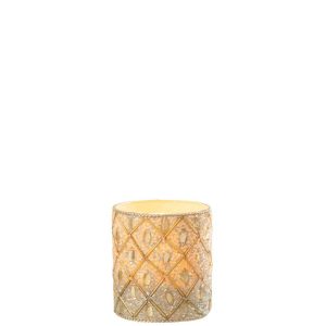 TEALIGHT HOLDER GLASS/BEADS WHITE/GOLD COLORED LARGE