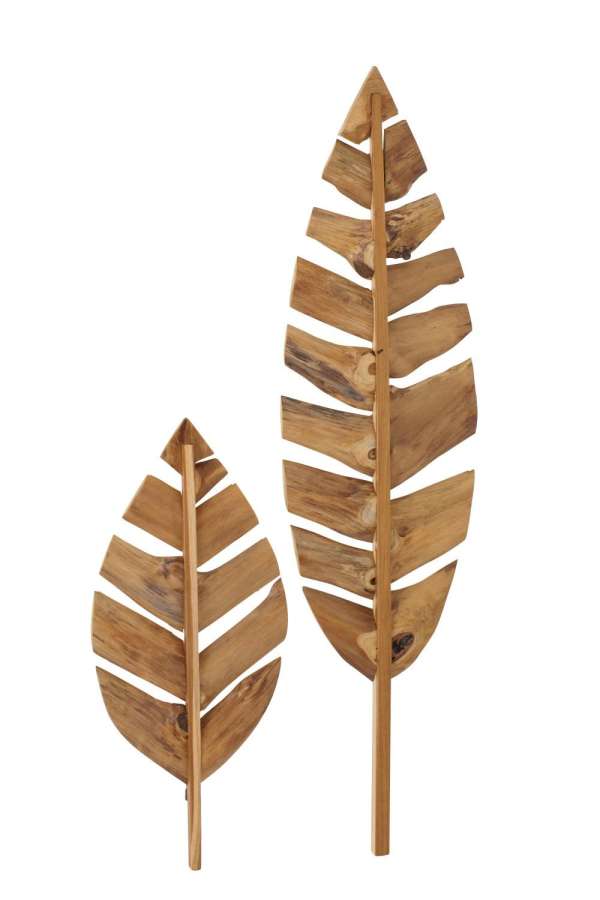 SET OF 2 WALL OBJECT LEAVES TEAK WOOD NATURAL