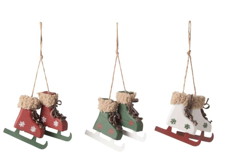 HANGER ICE SKATES WOOD/METAL MIX ASSORTMENT OF 3