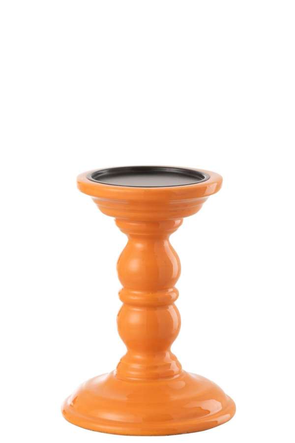 CANDLE HOLDER DUMBBEL MANGO WOOD ORANGE