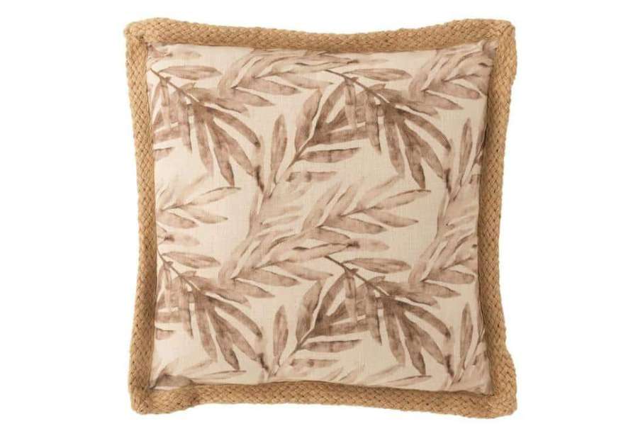 CUSHION LEAF POLYESTER BEIGE/PURPLE