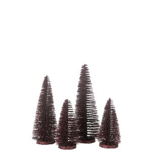 BOX OF 4 CHRISTMAS TREE DECO GLITTERS PLASTIC BURGUNDY