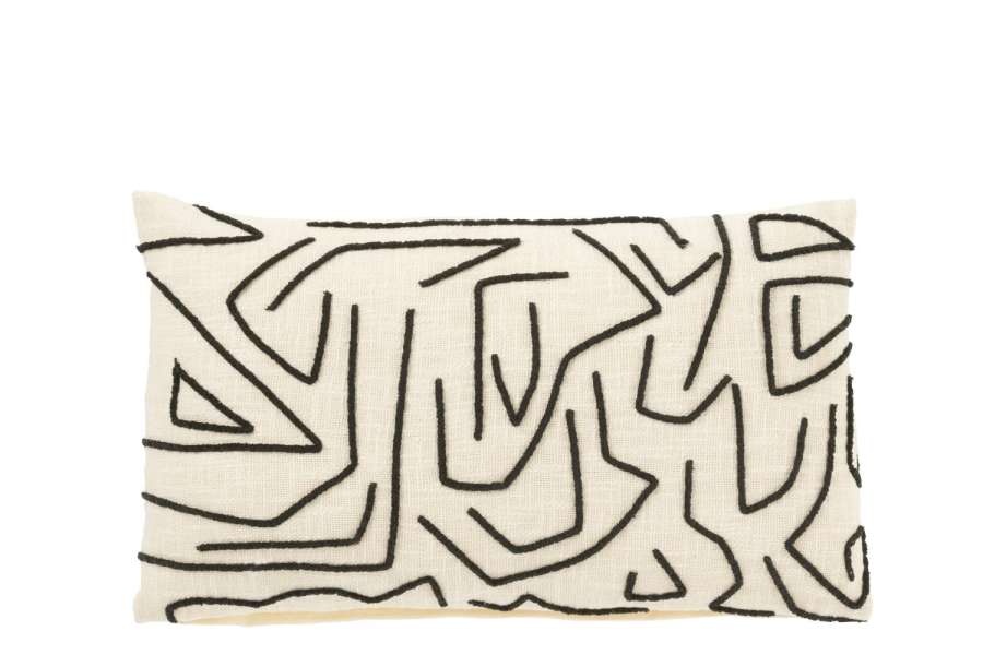 CUSHION RECTANGLE LINES/CURVES COTTON WHITE/BLACK SMALL