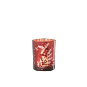 HURRICANE LEAVES GLASS RED/ANTIQUE GOLD MEDIUM