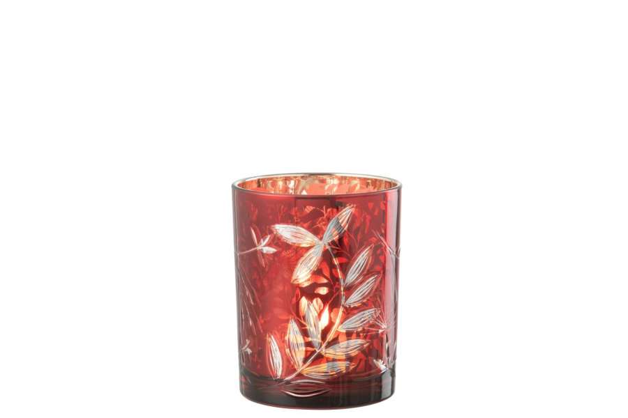 HURRICANE LEAVES GLASS RED/ANTIQUE GOLD MEDIUM