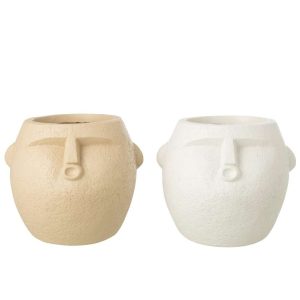 FLOWERPOT POLYRESIN WHITE/BEIGE LARGE ASSORTMENT OF 2