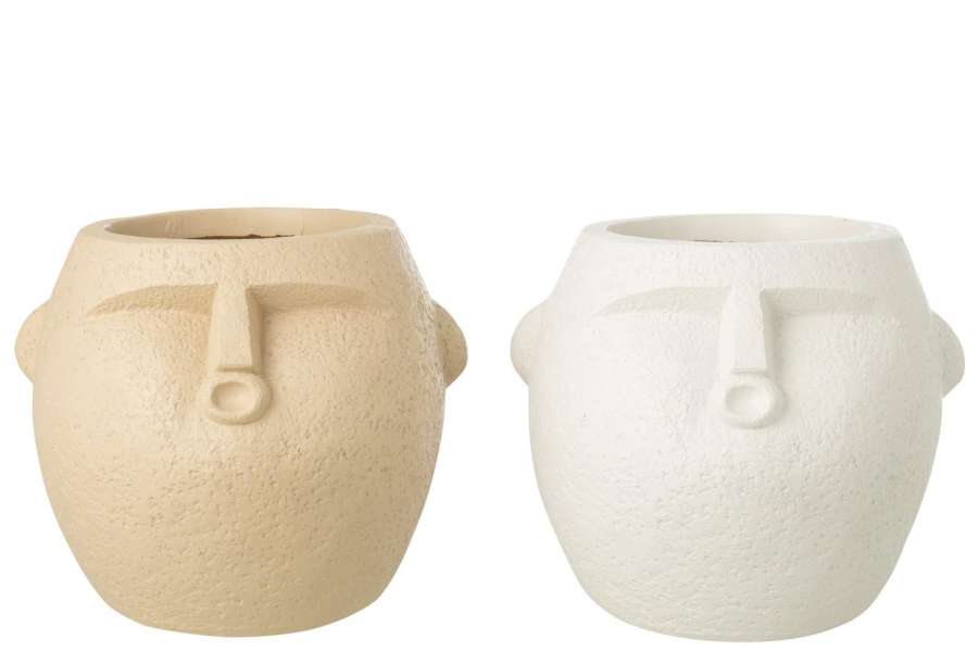 FLOWERPOT POLYRESIN WHITE/BEIGE LARGE ASSORTMENT OF 2