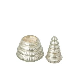 SCENTED CANDLE TREE RIBBED GLASS SILVER COLORED SMALL