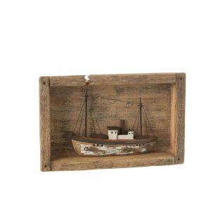 BOAT IN FRAME PAULOWNIA WOOD NATURAL/WHITE