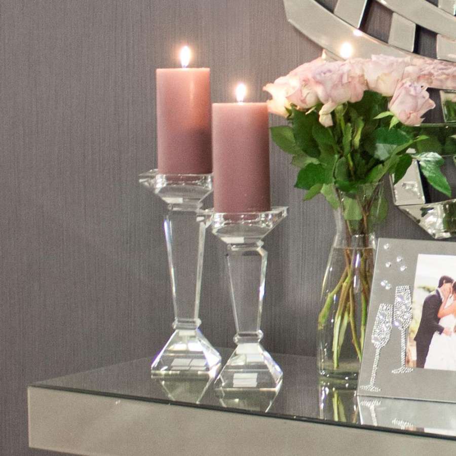 Lysestake Firkantet Krystall Stor 26Cm