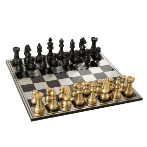CHESS SET BOARD POLYRESIN GOLD COLORED/BLACK