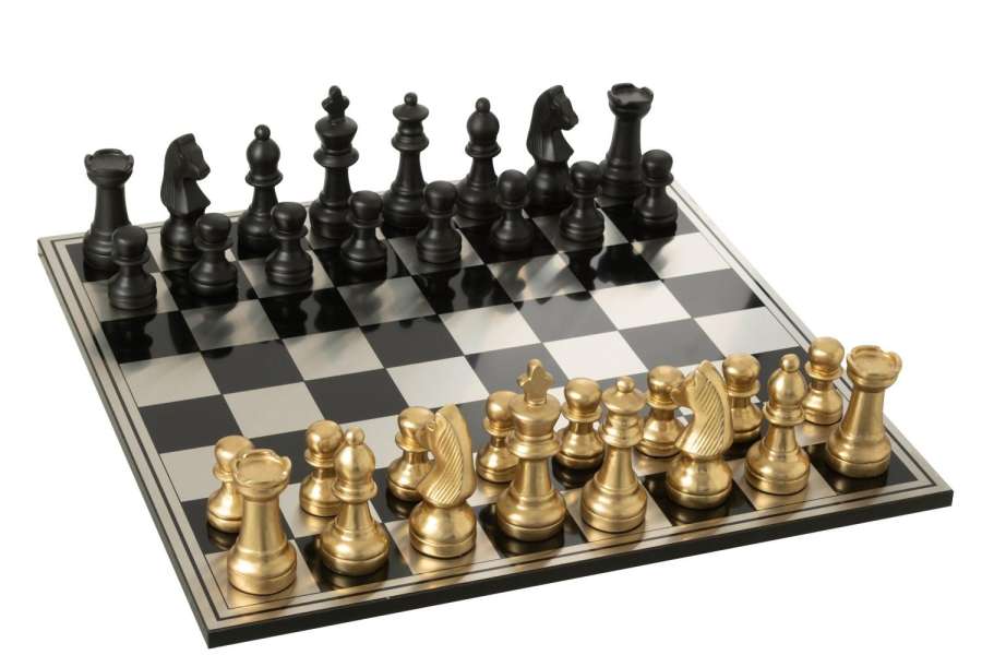 CHESS SET BOARD POLYRESIN GOLD COLORED/BLACK