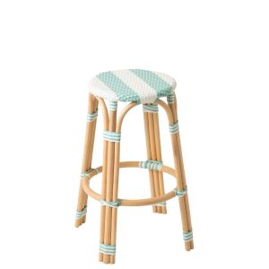 STOOL STRIPED RATTAN LIGHT BLUE/WHITE