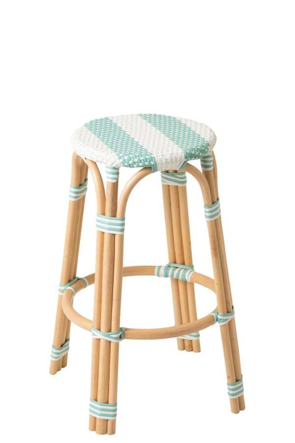 STOOL STRIPED RATTAN LIGHT BLUE/WHITE