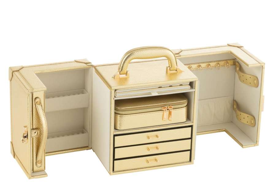 JEWELLERY CASE WITH HANDLE ARTIFICIAL LEATHER GOLD