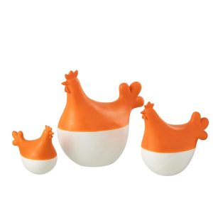 SET OF 3 ROOSTERS POLYRESIN WHITE/ORANGE