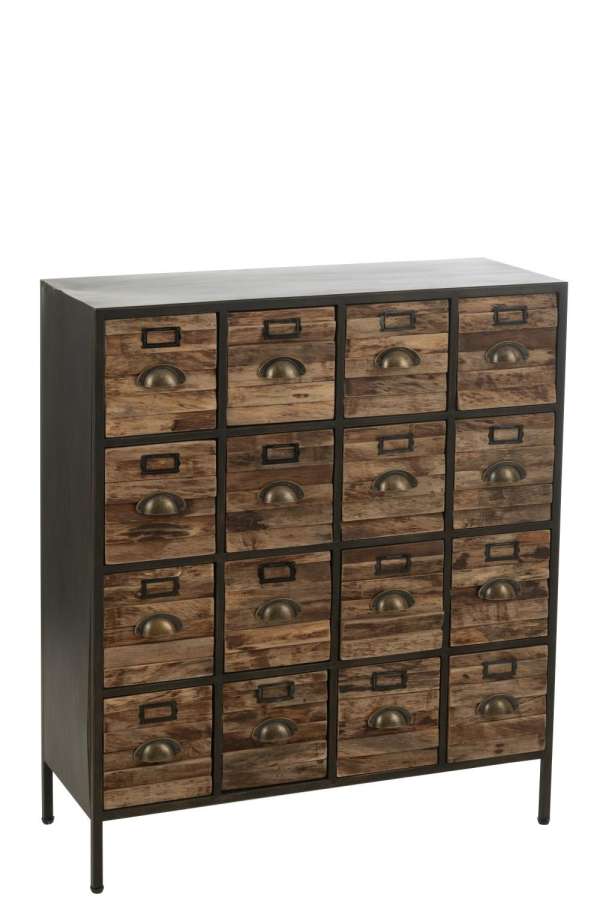 CUPBOARD 16 DRAWERS WOOD/METAL BROWN