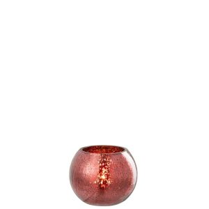 TEALIGHT HOLDER BALL CRAQUELURE GLASS PINK SMALL