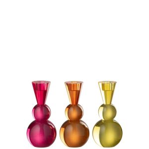 CANDLE HOLDER BALL GLASS YELLOW/ORANGE ASSORTMENT OF 3