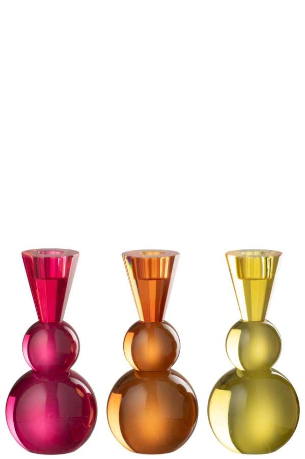 CANDLE HOLDER BALL GLASS YELLOW/ORANGE ASSORTMENT OF 3