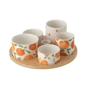 APPETIZER SET ORANGE CERAMIC WHITE/ORANGE LARGE