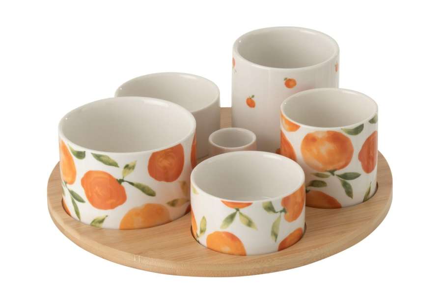 APPETIZER SET ORANGE CERAMIC WHITE/ORANGE LARGE