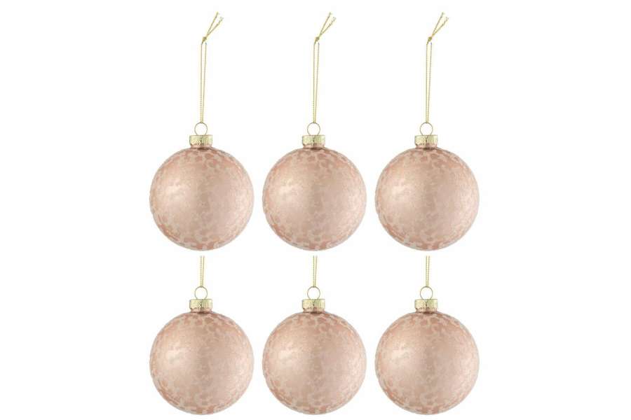 BOX OF 6 CHRISTMAS BAUBLES SUGAR GLASS MATTE LIGHT PINK SMALL