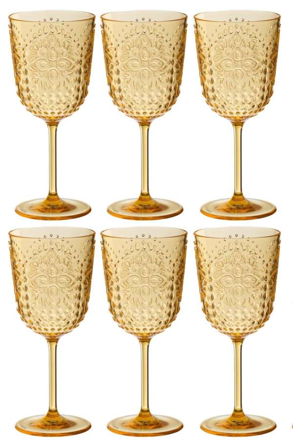 BOX OF 6 WINE GLASS PLASTIC YELLOW