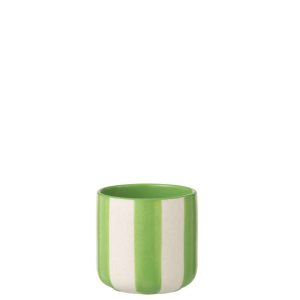 FLOWERPOT STRIPED CERAMIC GREEN/WHITE SMALL