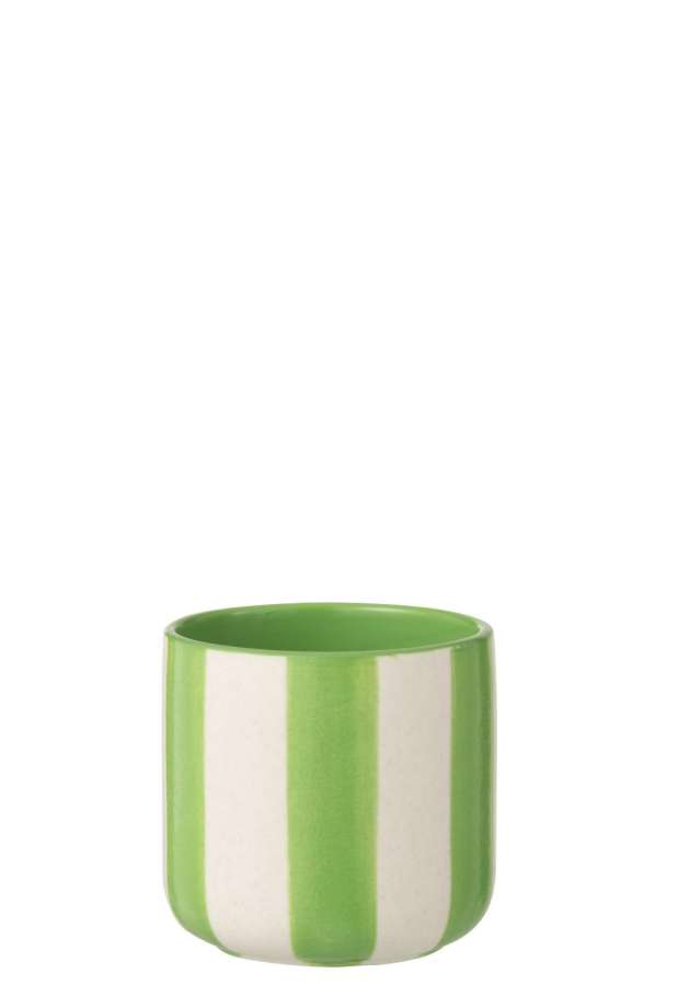 FLOWERPOT STRIPED CERAMIC GREEN/WHITE SMALL
