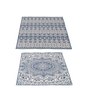 RUG OUTDOOR MOSAIC POLYPROPYLENE DARK BLUE/WHITE ASSORTMENT OF 2