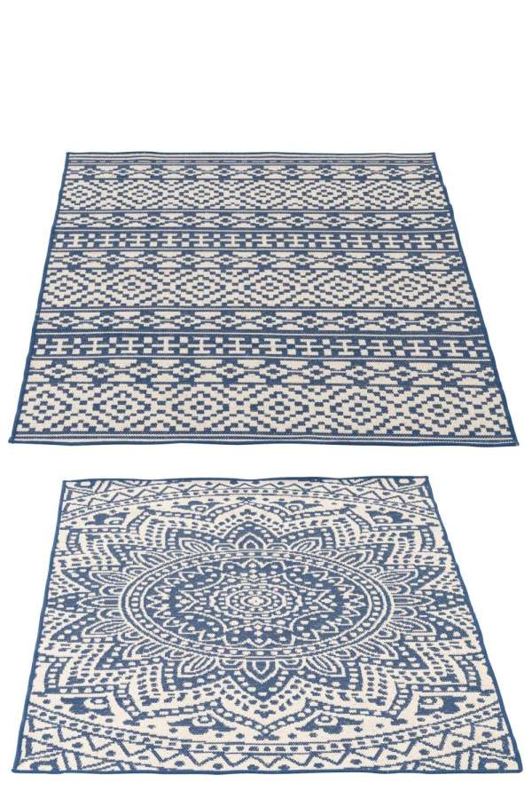 RUG OUTDOOR MOSAIC POLYPROPYLENE DARK BLUE/WHITE ASSORTMENT OF 2